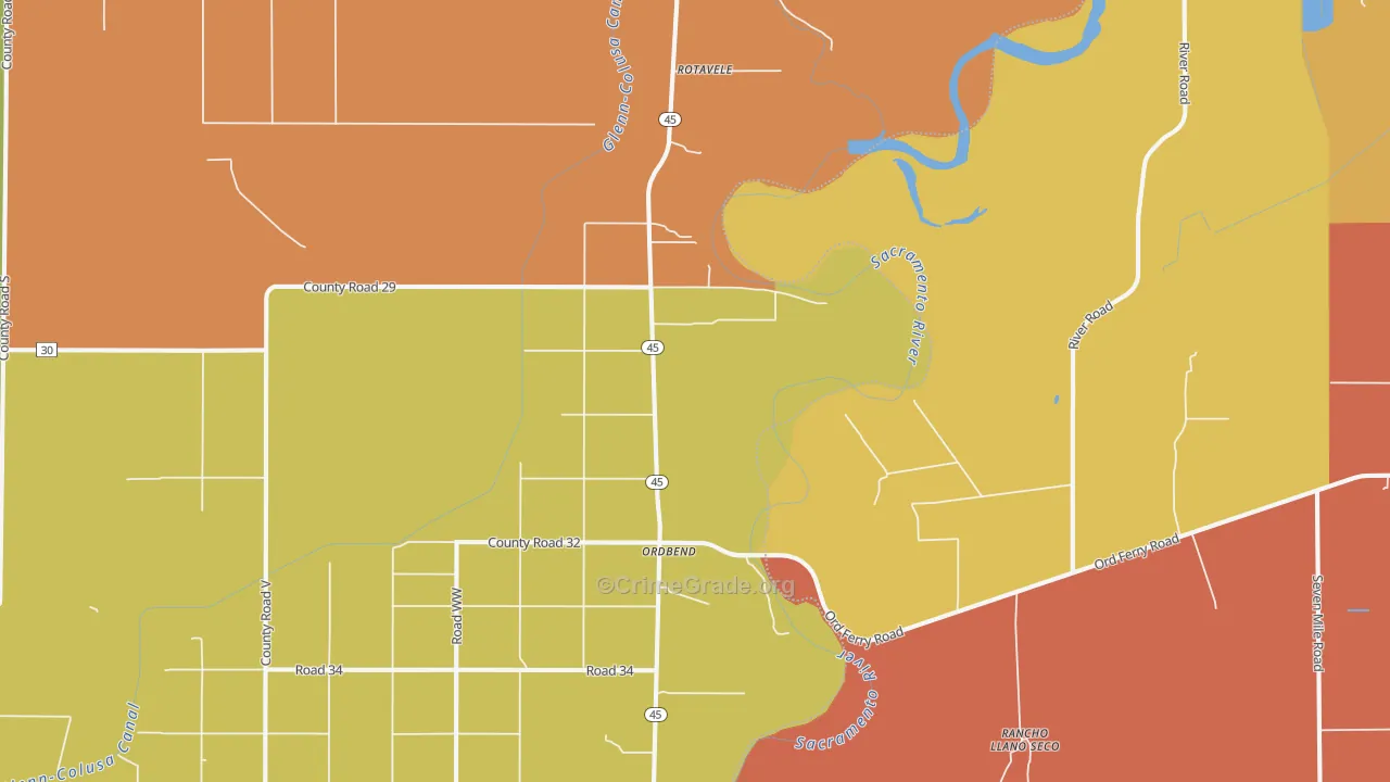 Ordbend, CA Map of Theft Rates