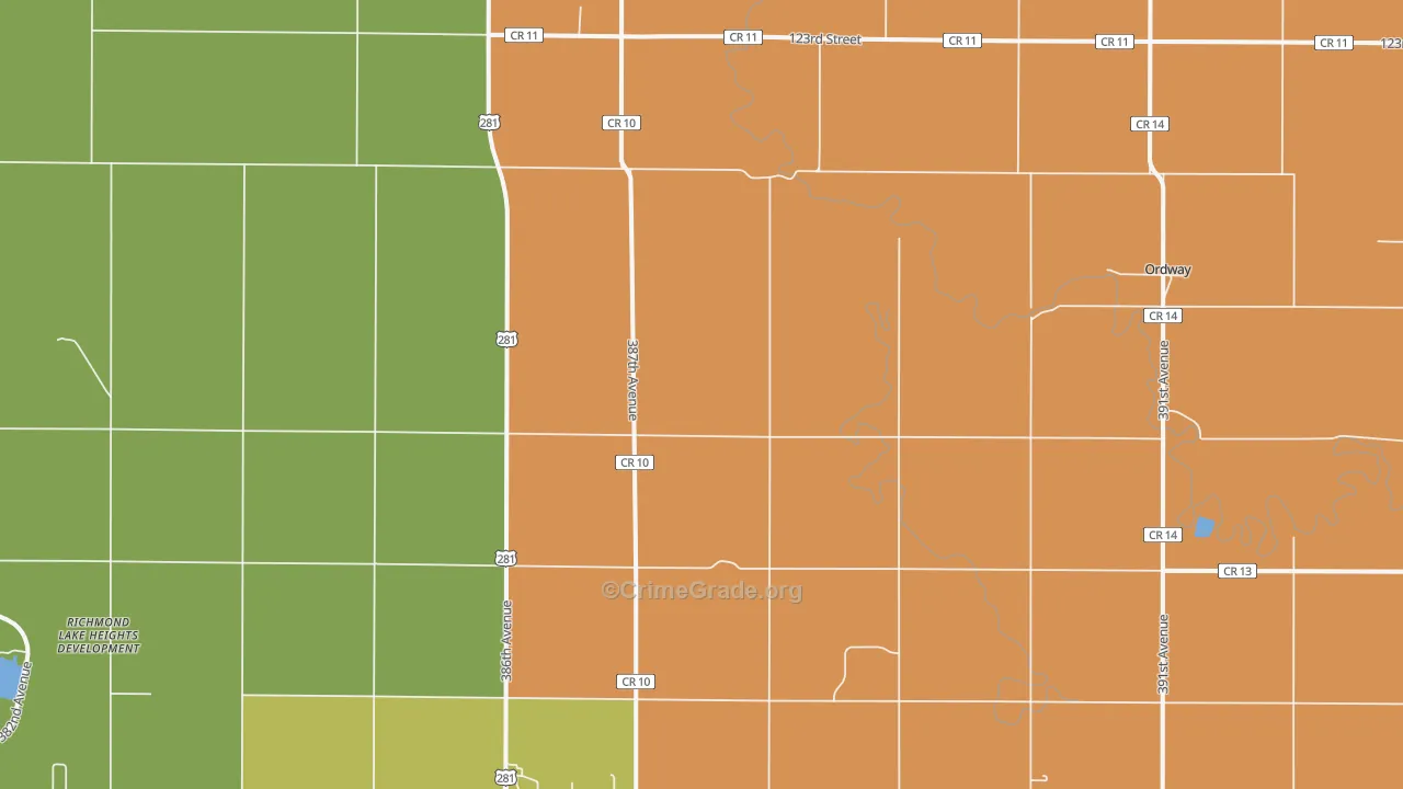 Ordway, SD Map of Theft Rates