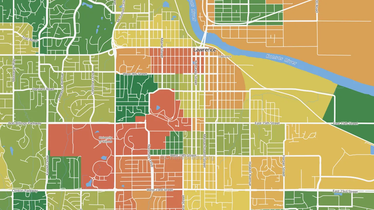 Oread, Lawrence, KS Map of Theft Rates