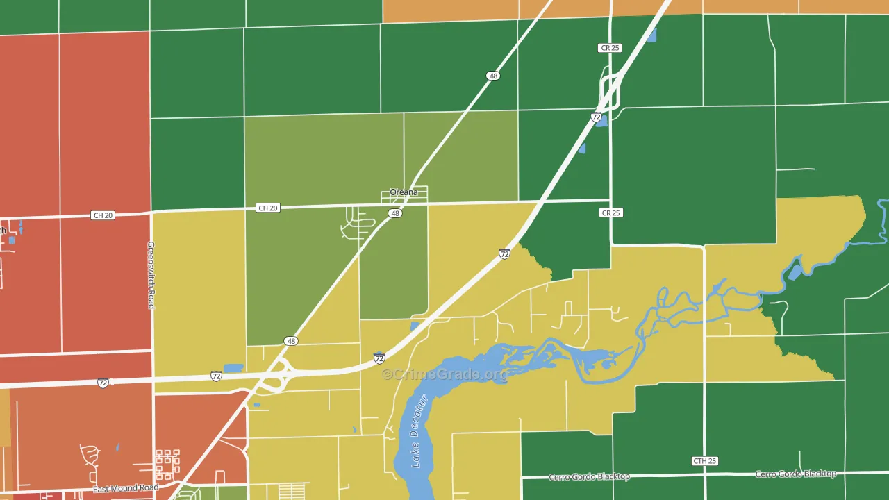 Oreana, IL Map of Theft Rates
