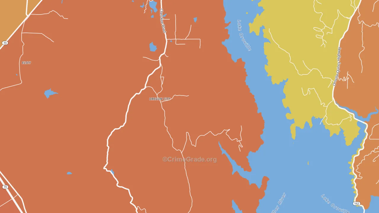 Oregon City, CA Map of Theft Rates