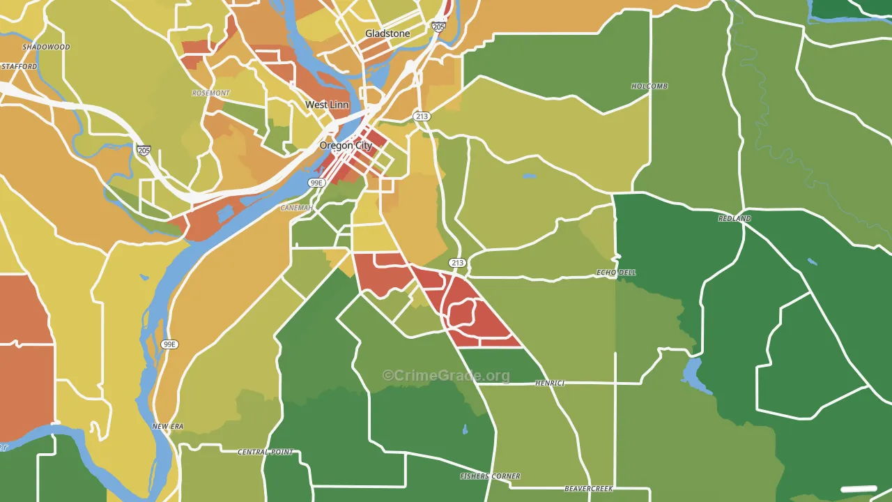 Oregon City, OR Map of Theft Rates