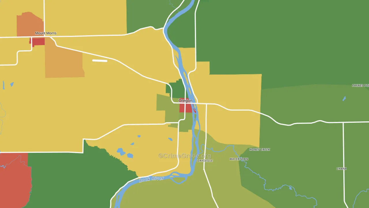 Oregon, IL Map of Theft Rates