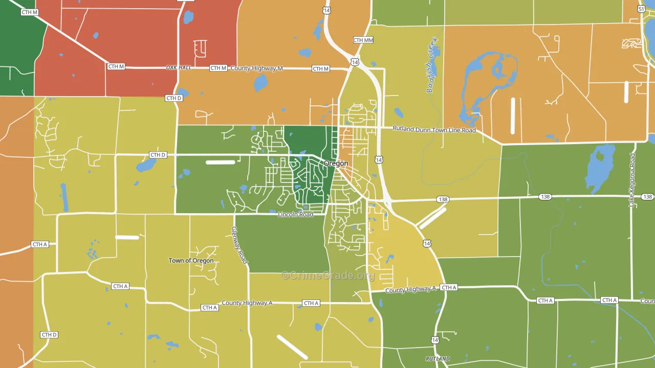 Oregon, WI Map of Theft Rates