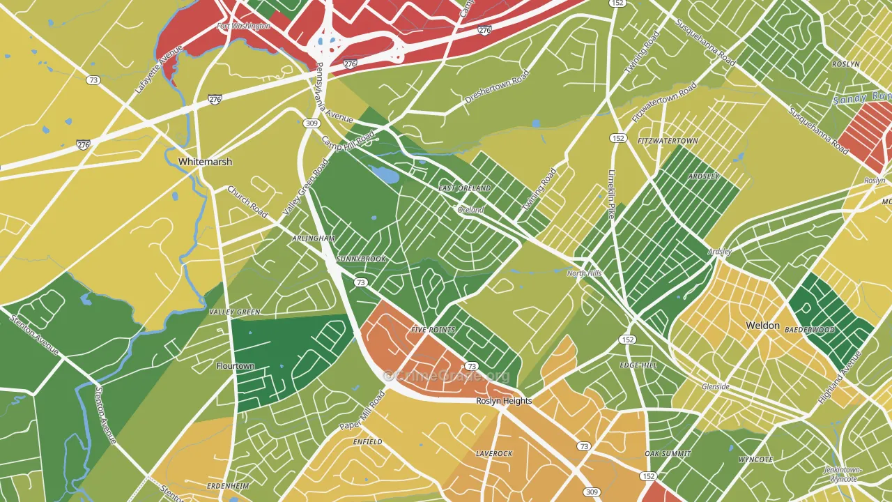 Oreland, PA Map of Theft Rates
