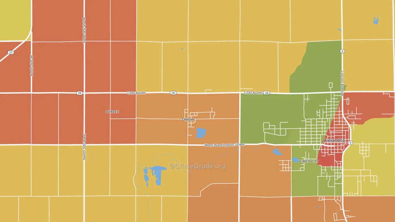 Orestes, IN Map of Theft Rates