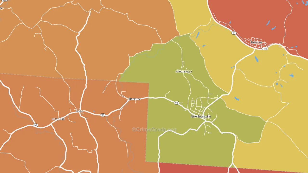 Oreville, OH Map of Theft Rates
