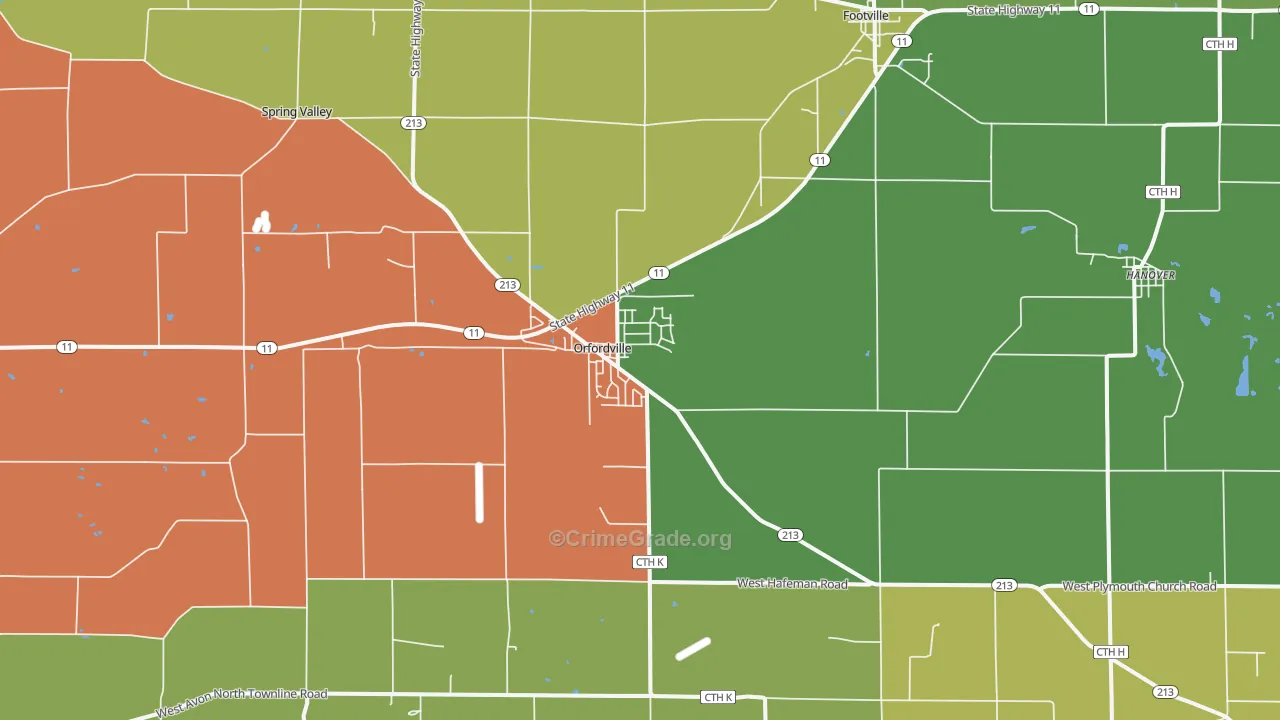 Orfordville, WI Map of Theft Rates