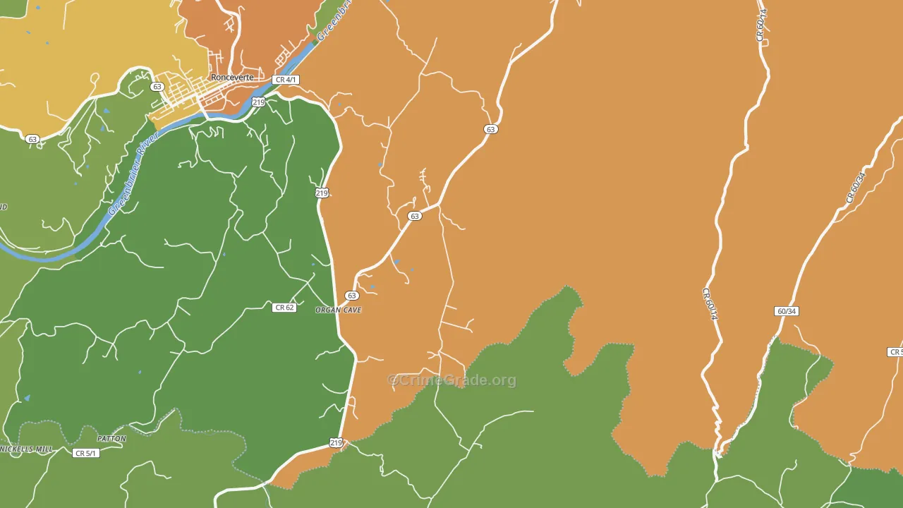 Organ Cave, WV Map of Theft Rates