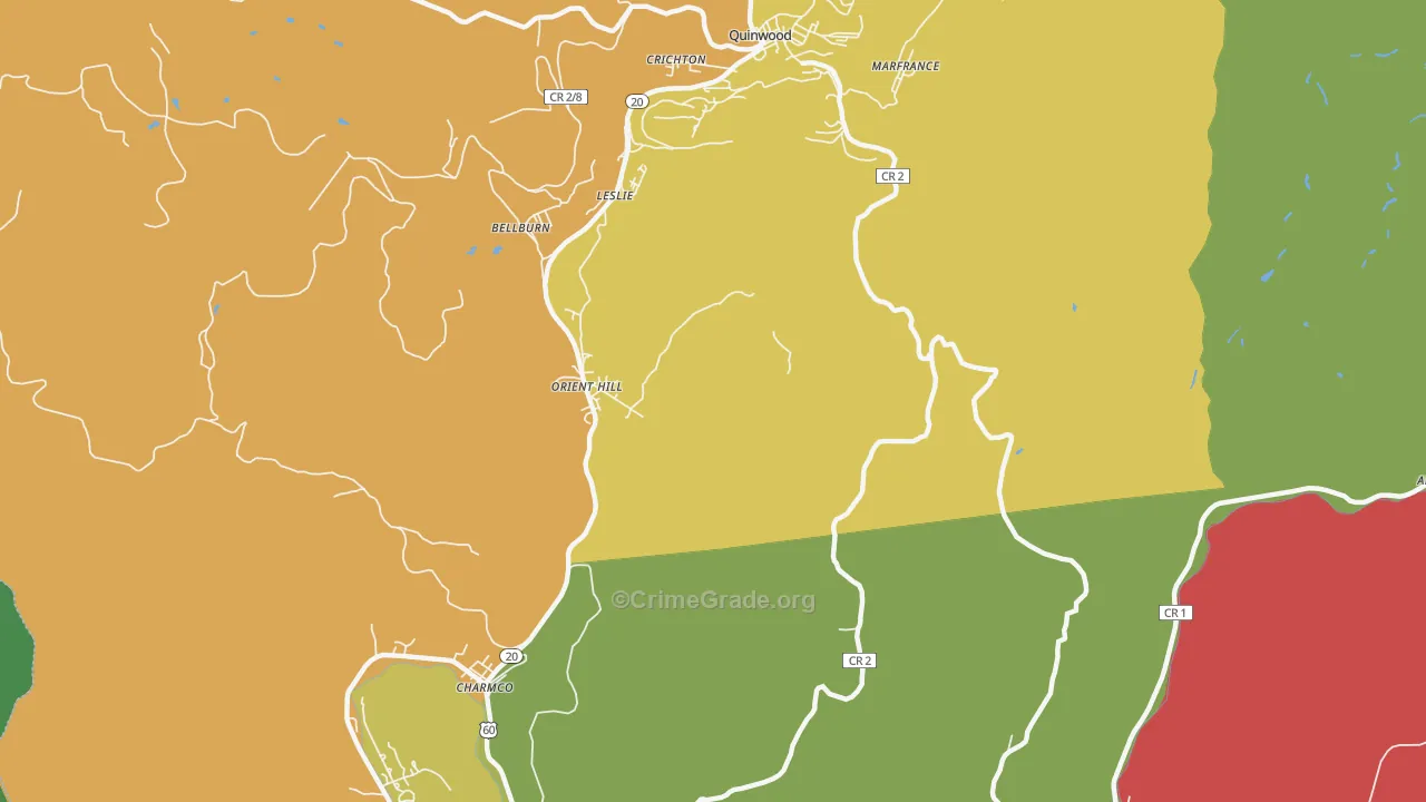 Orient Hill, WV Map of Theft Rates