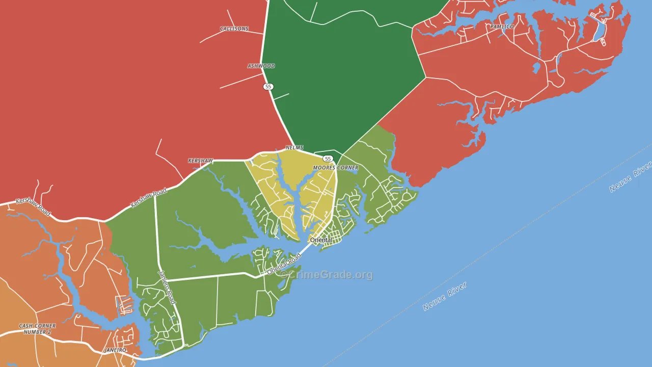 Oriental, NC Map of Theft Rates