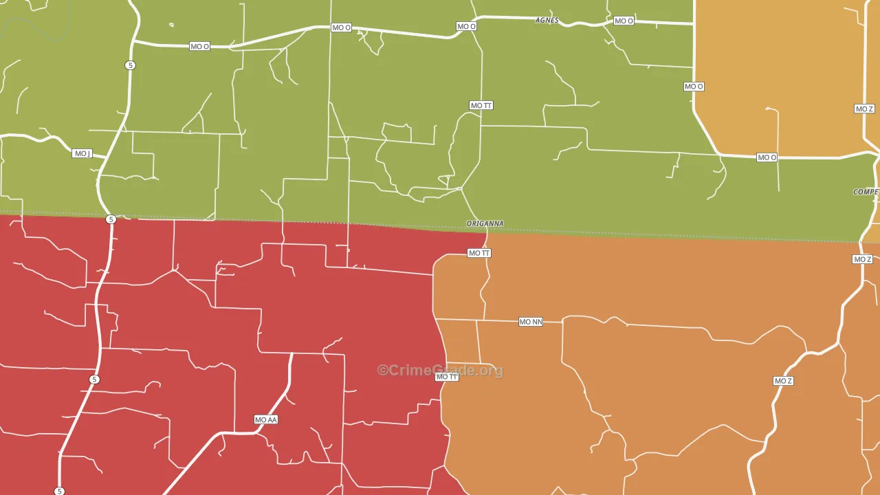Origanna, MO Map of Theft Rates