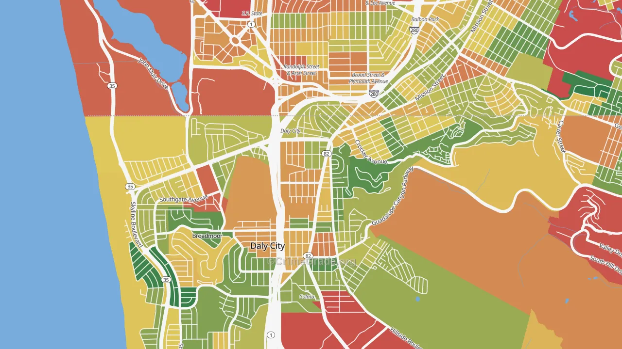 Original Daly City, Daly City, CA Map of Theft Rates