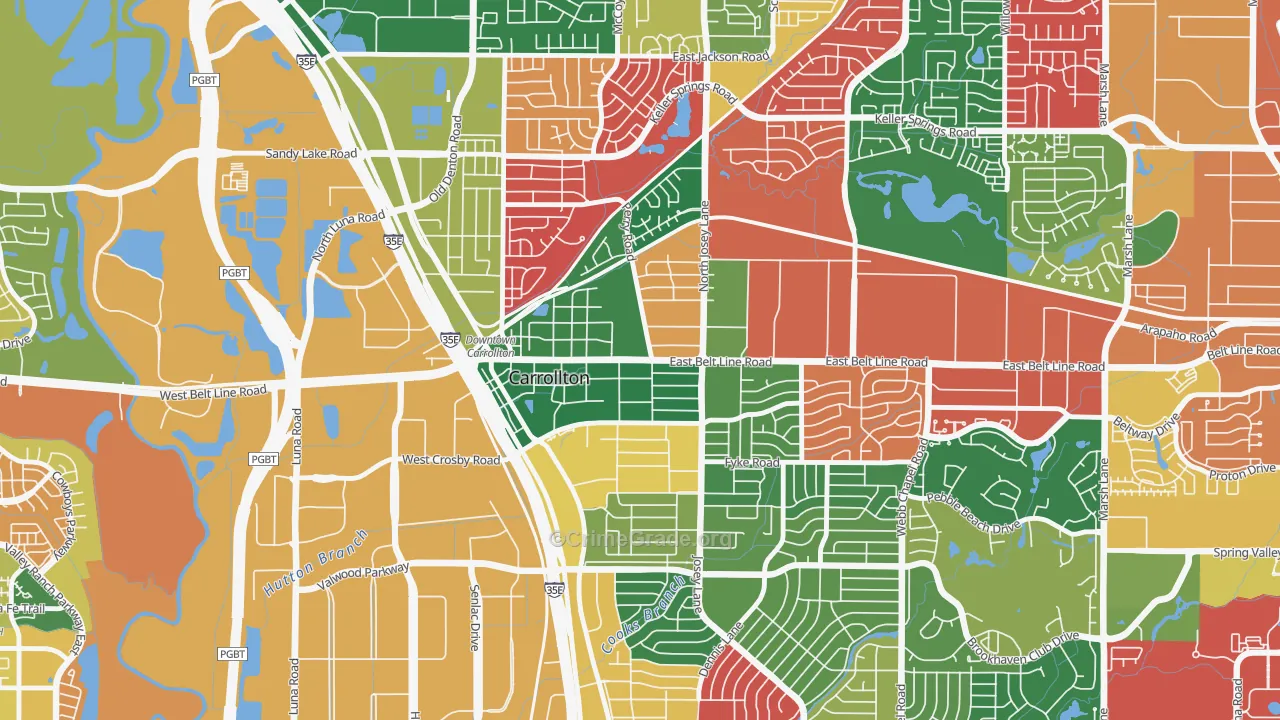 Original Town, Carrollton, TX Map of Theft Rates