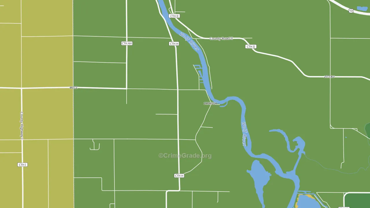 Orihula, WI Map of Theft Rates