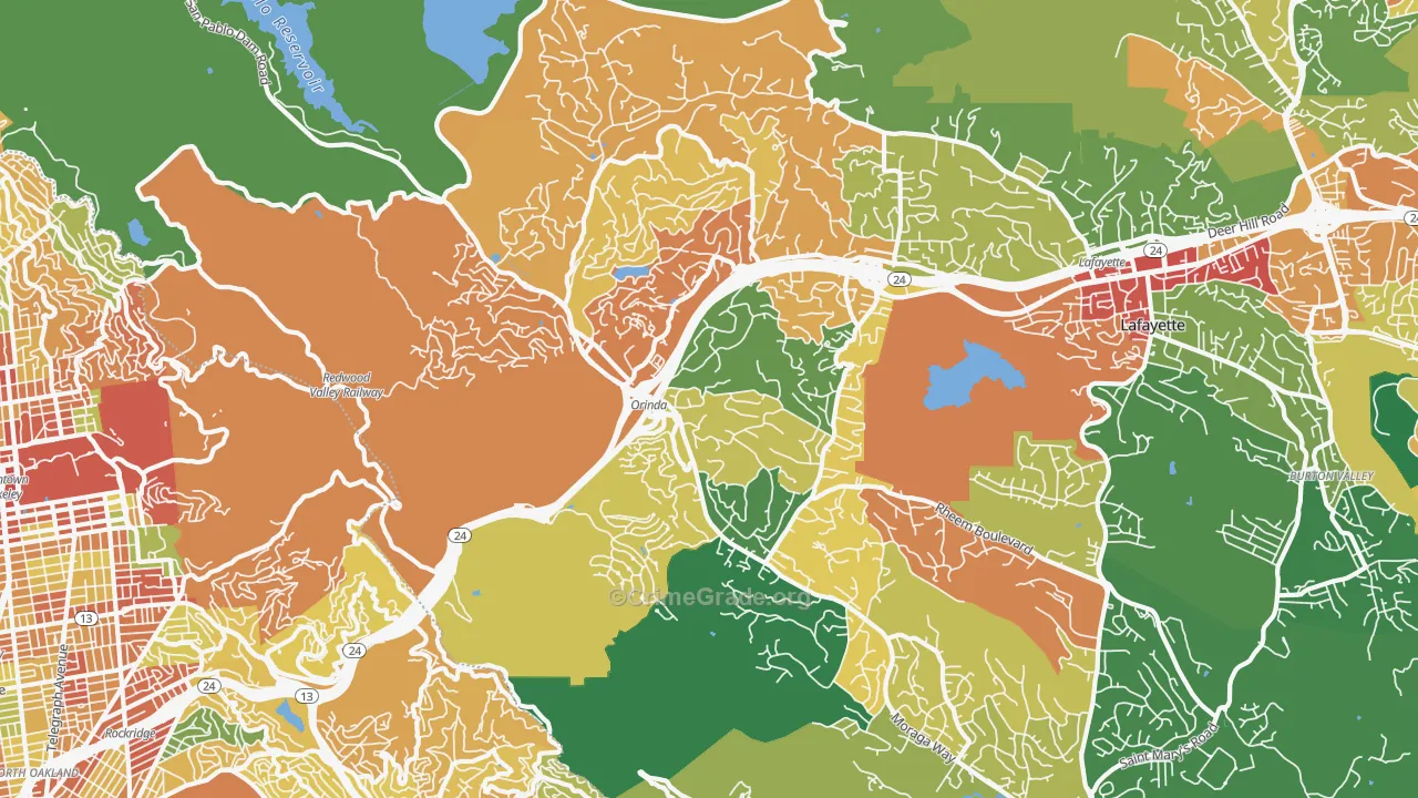 Orinda, CA Map of Theft Rates