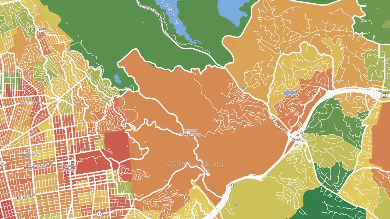Orinda Village, CA Map of Theft Rates