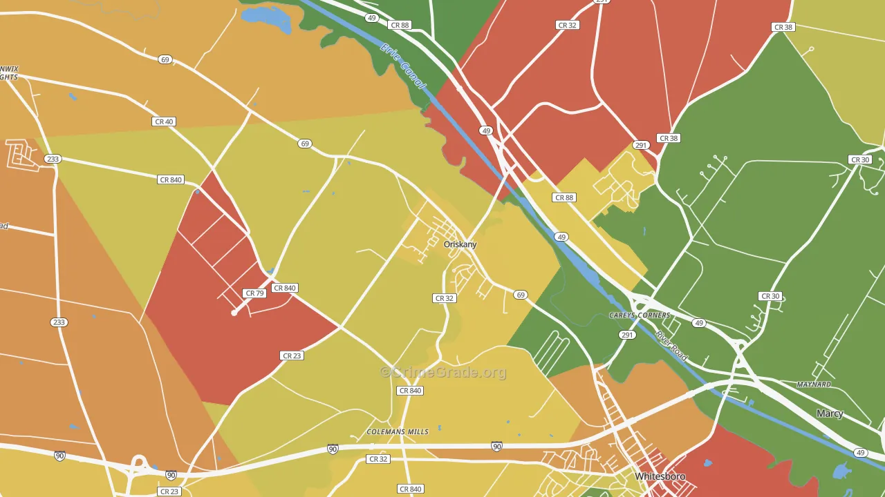 Oriskany, NY Map of Theft Rates