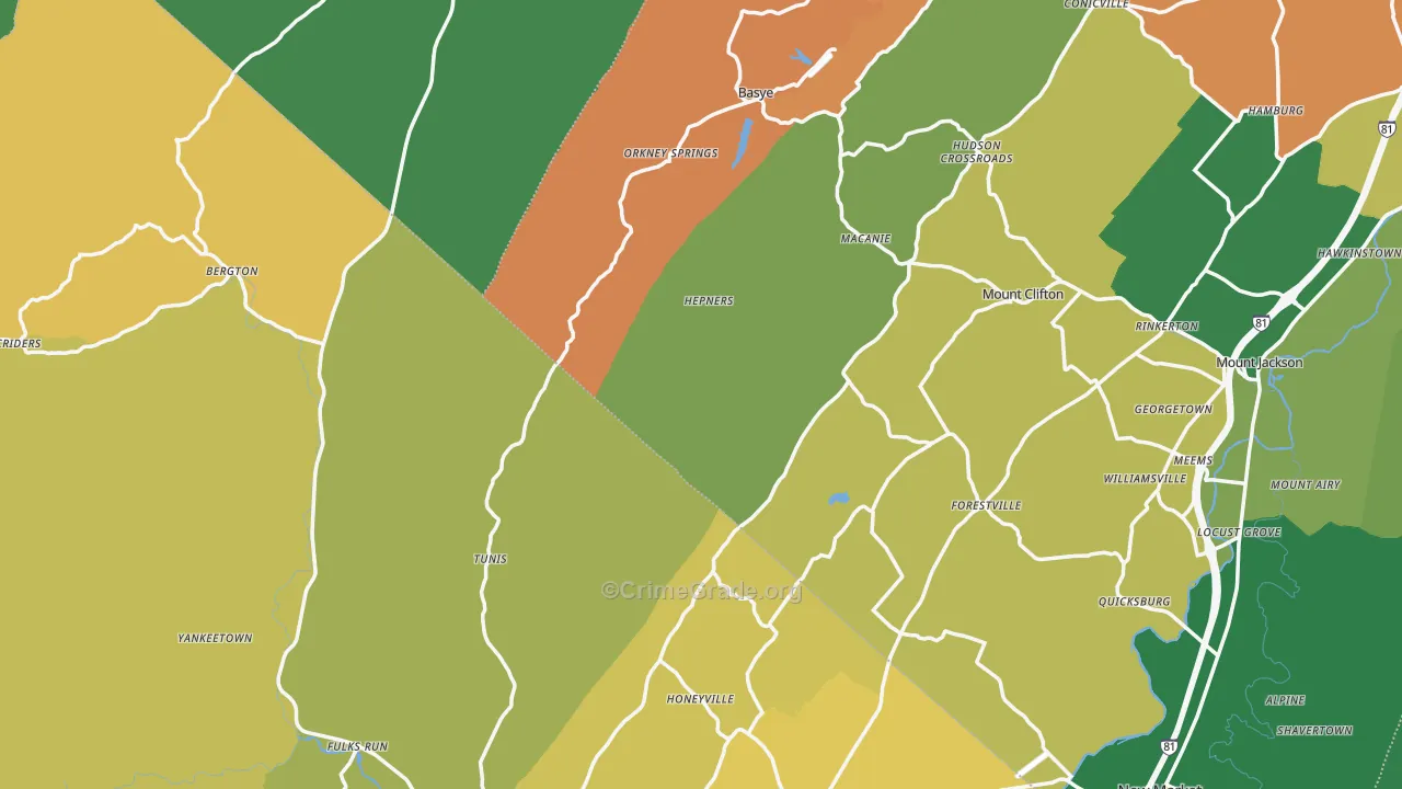 Orkney Springs, VA Map of Theft Rates