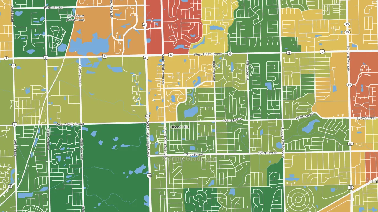 Orland Hills, IL Map of Theft Rates
