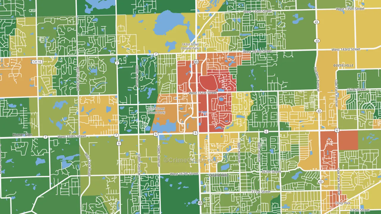 Orland Park, IL Map of Theft Rates