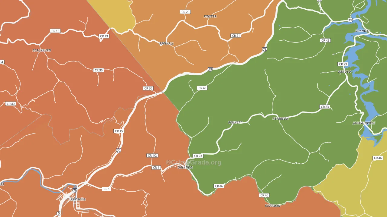 Orlando, WV Map of Theft Rates