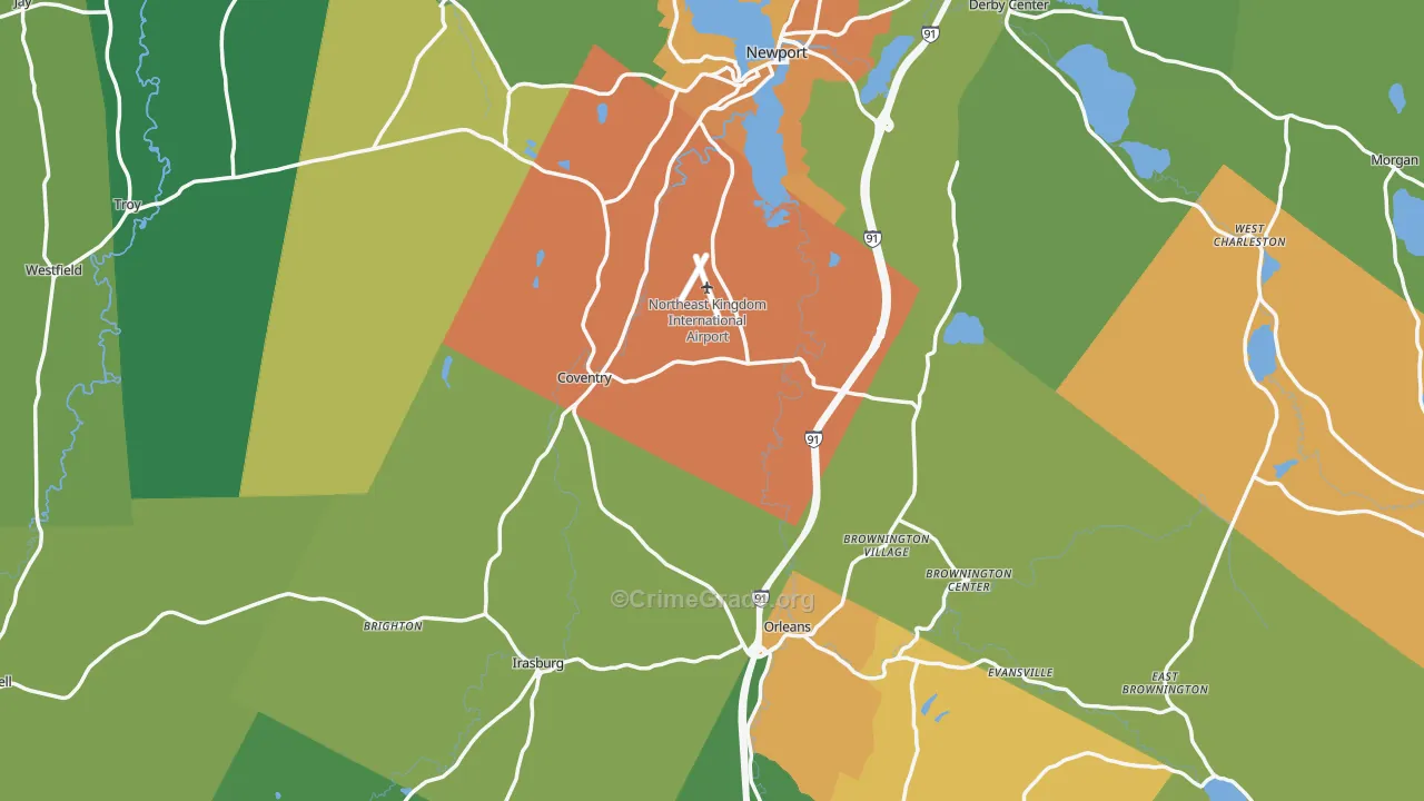 Orleans County, VT Map of Theft Rates