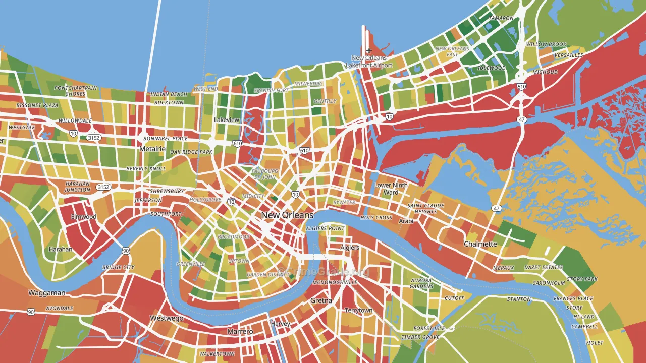 Orleans Parish, LA Map of Theft Rates
