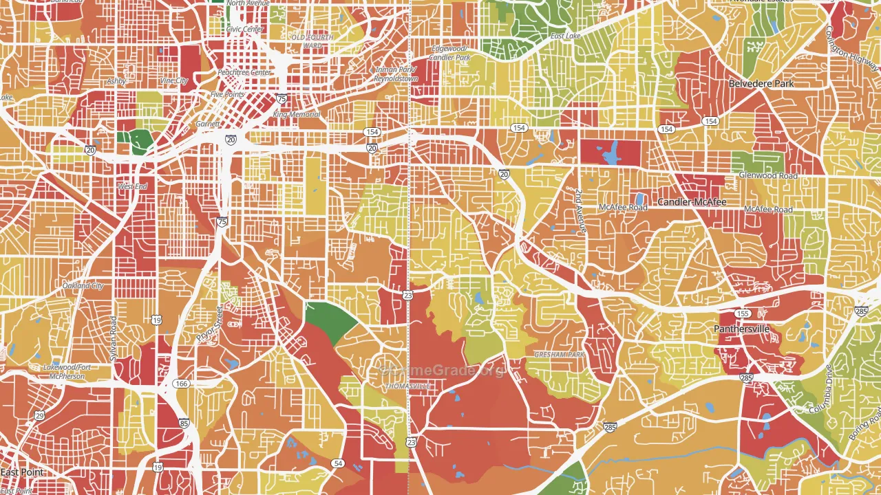 Ormewood Park-East Atlanta, Atlanta, GA Map of Theft Rates