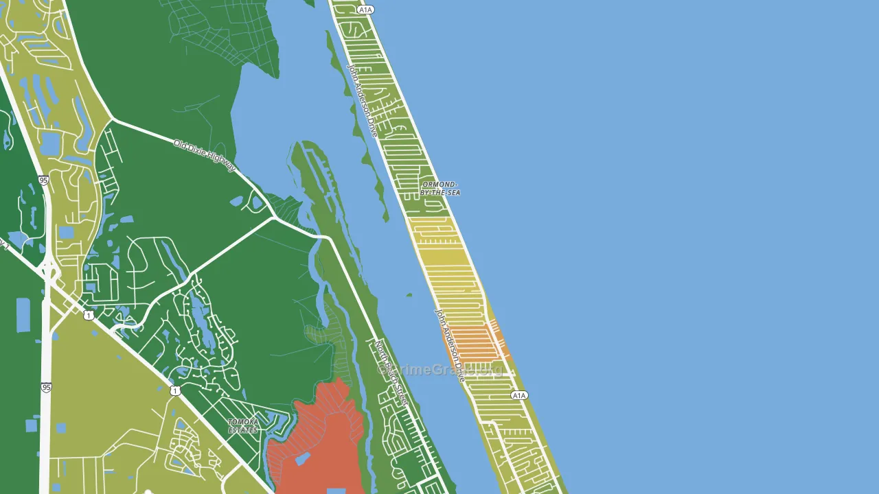 Ormond-by-the-Sea, FL Map of Theft Rates