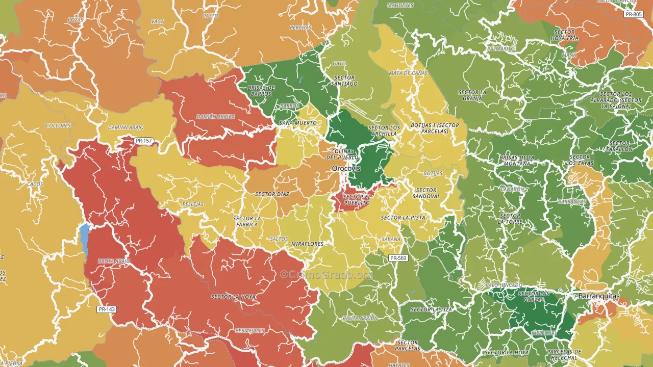 Orocovis, PR Map of Theft Rates