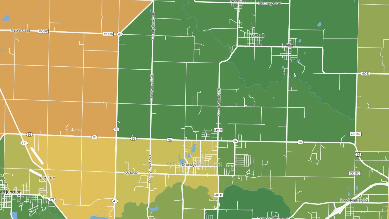 Oronogo, MO Map of Theft Rates