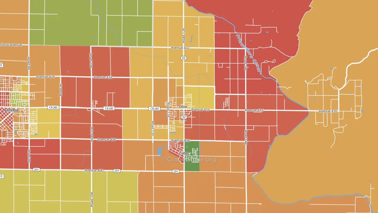 Orosi, CA Map of Theft Rates