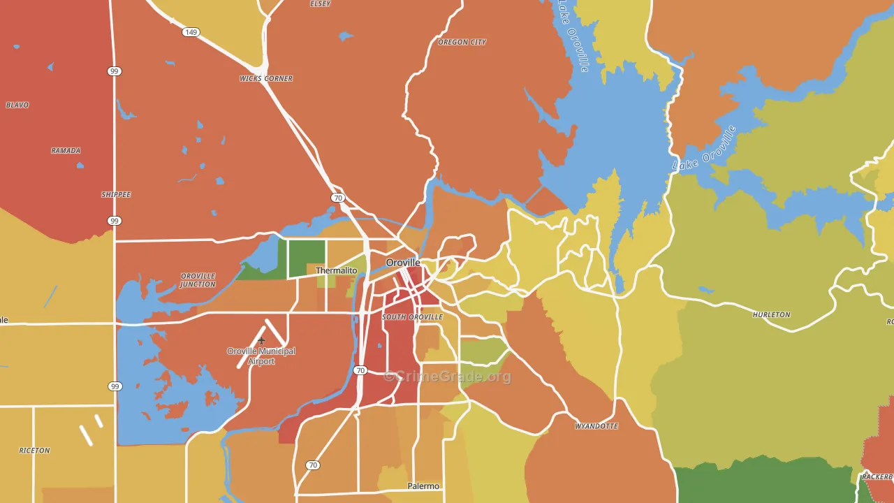 Oroville, CA Map of Theft Rates