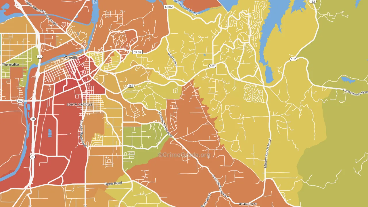 Oroville East, CA Map of Theft Rates