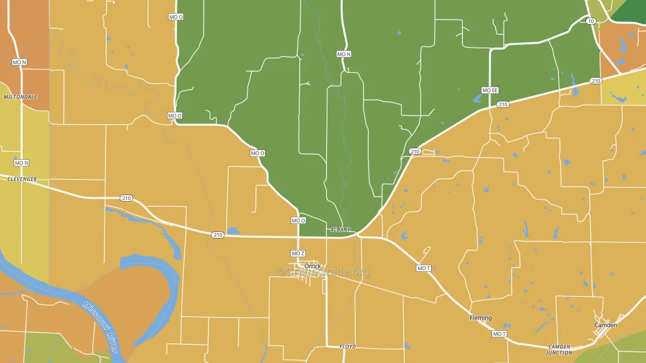 Orrick, MO Map of Theft Rates