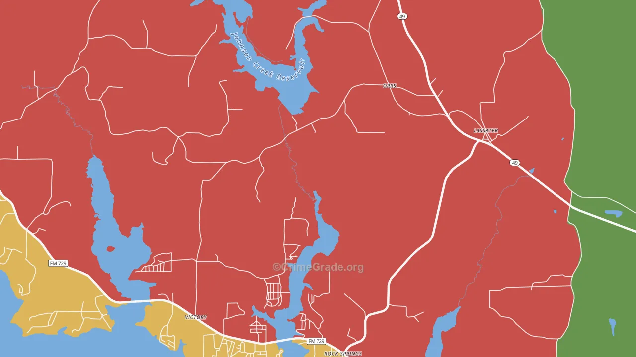 Orrs, TX Map of Theft Rates