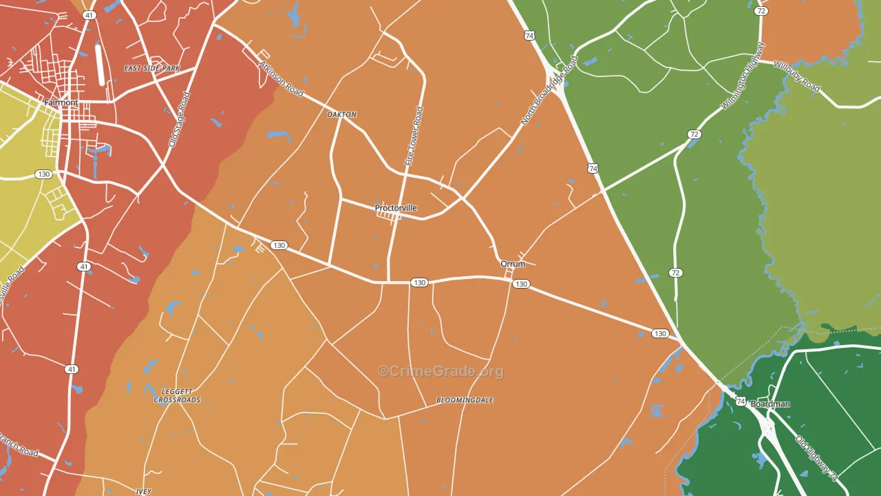 Orrum, NC Map of Theft Rates