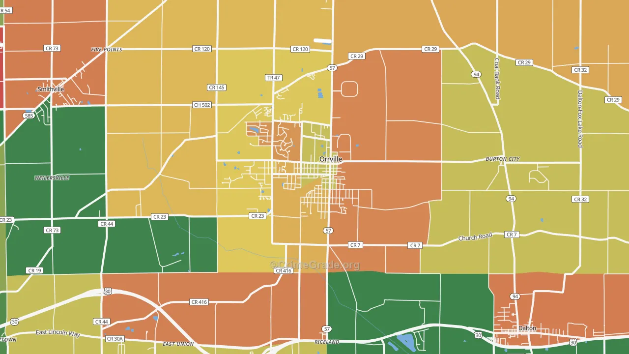 Orrville, OH Map of Theft Rates