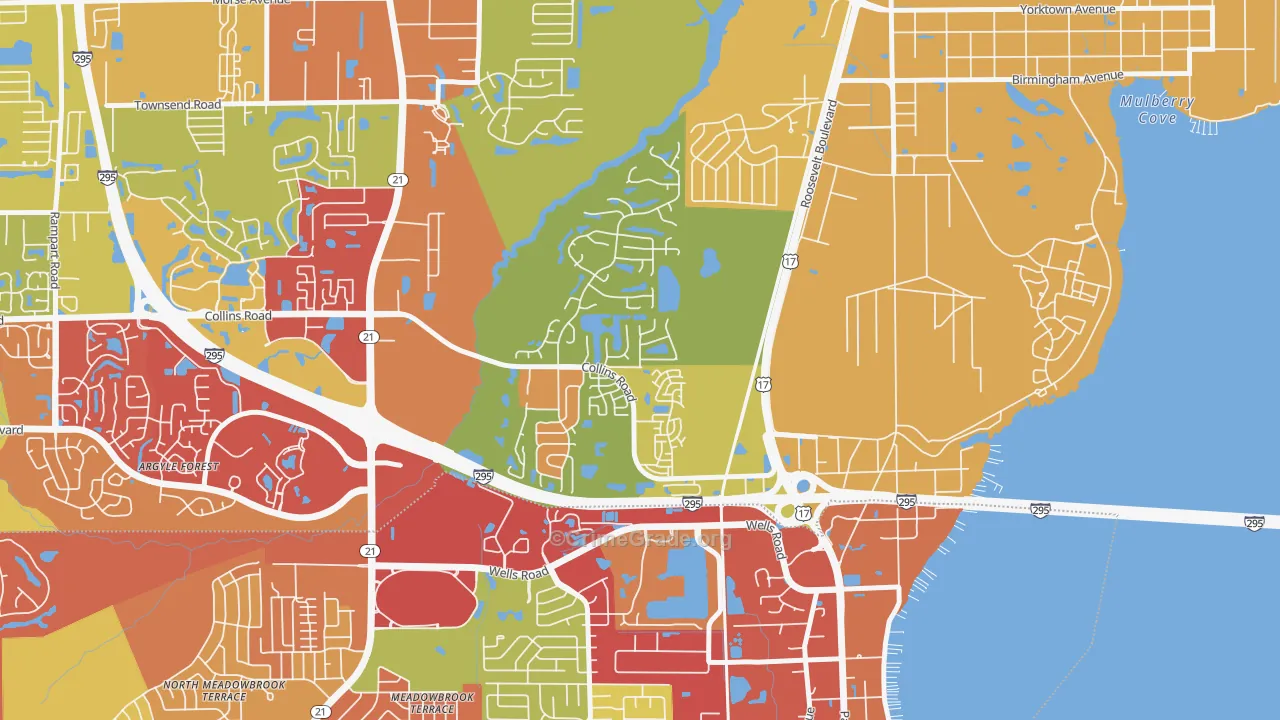 Ortega Hills, Jacksonville, FL Map of Theft Rates