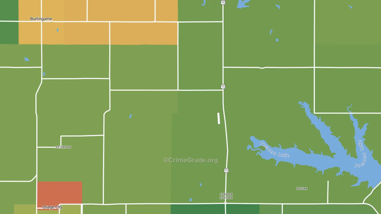 Osage County, KS Map of Theft Rates