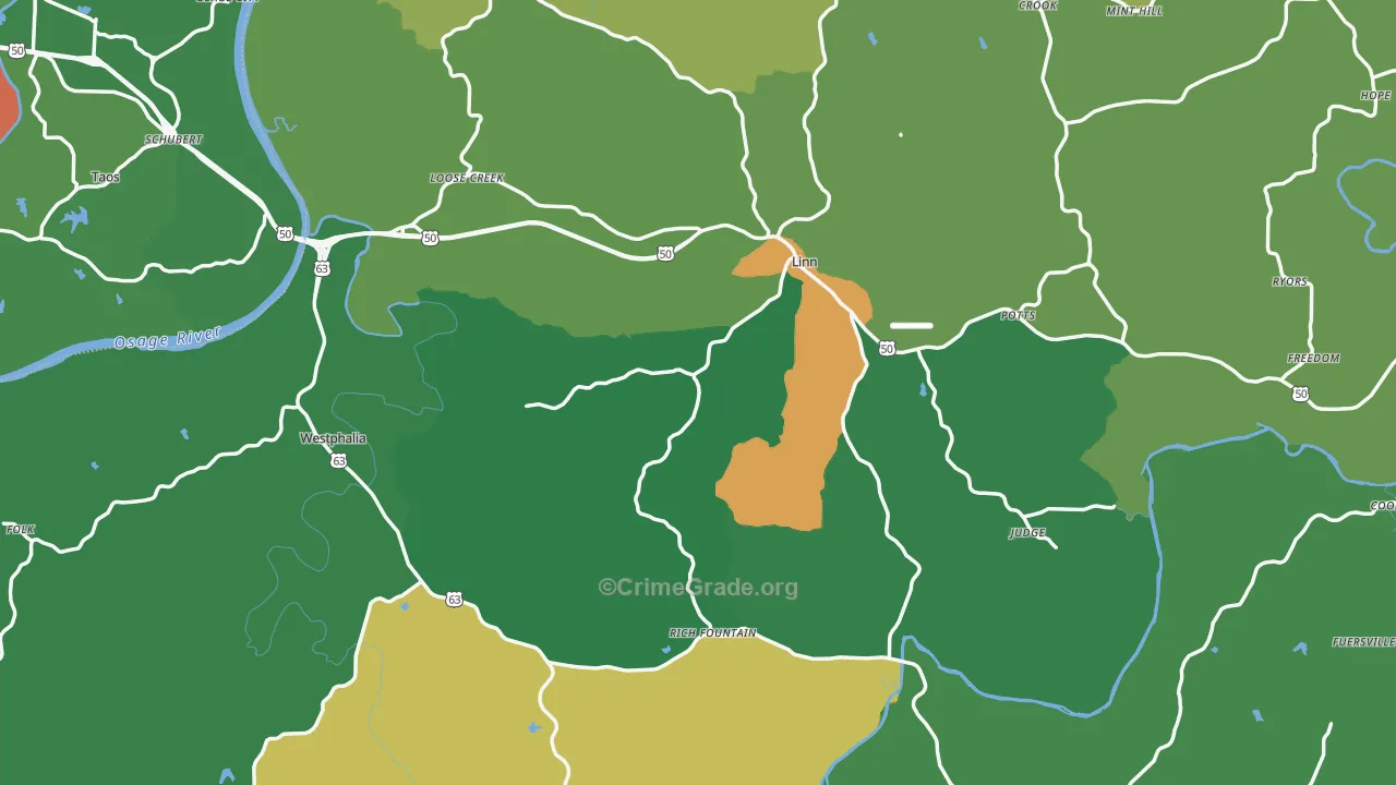 Osage County, MO Map of Theft Rates