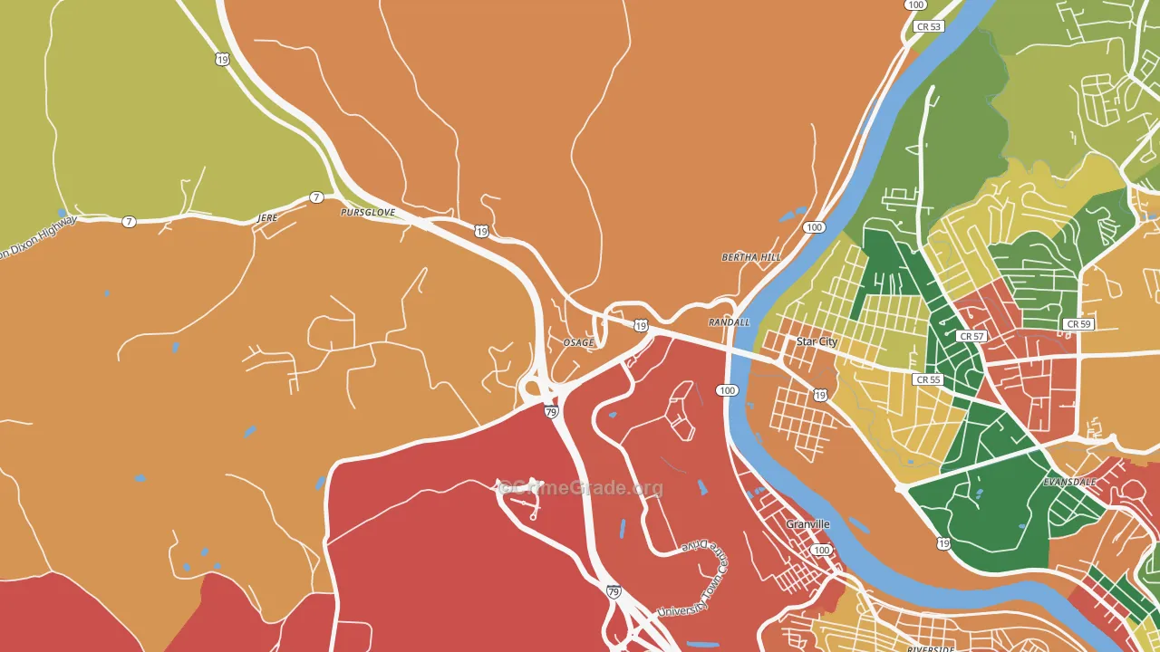 Osage, WV Map of Theft Rates