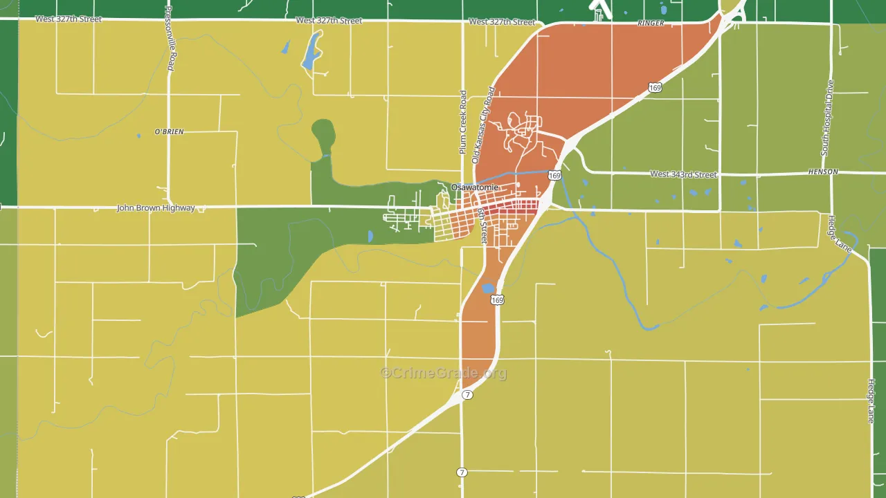 Osawatomie, KS Map of Theft Rates
