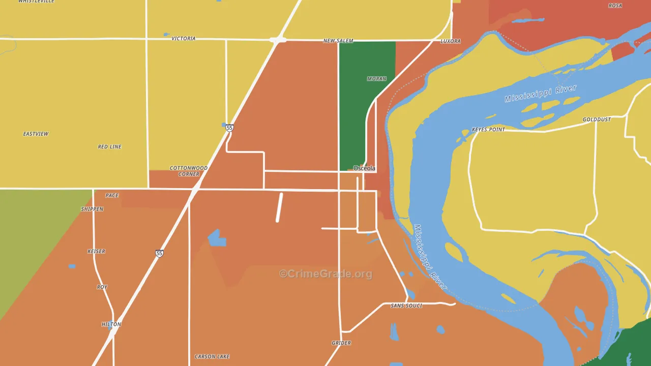 Osceola, AR Map of Theft Rates
