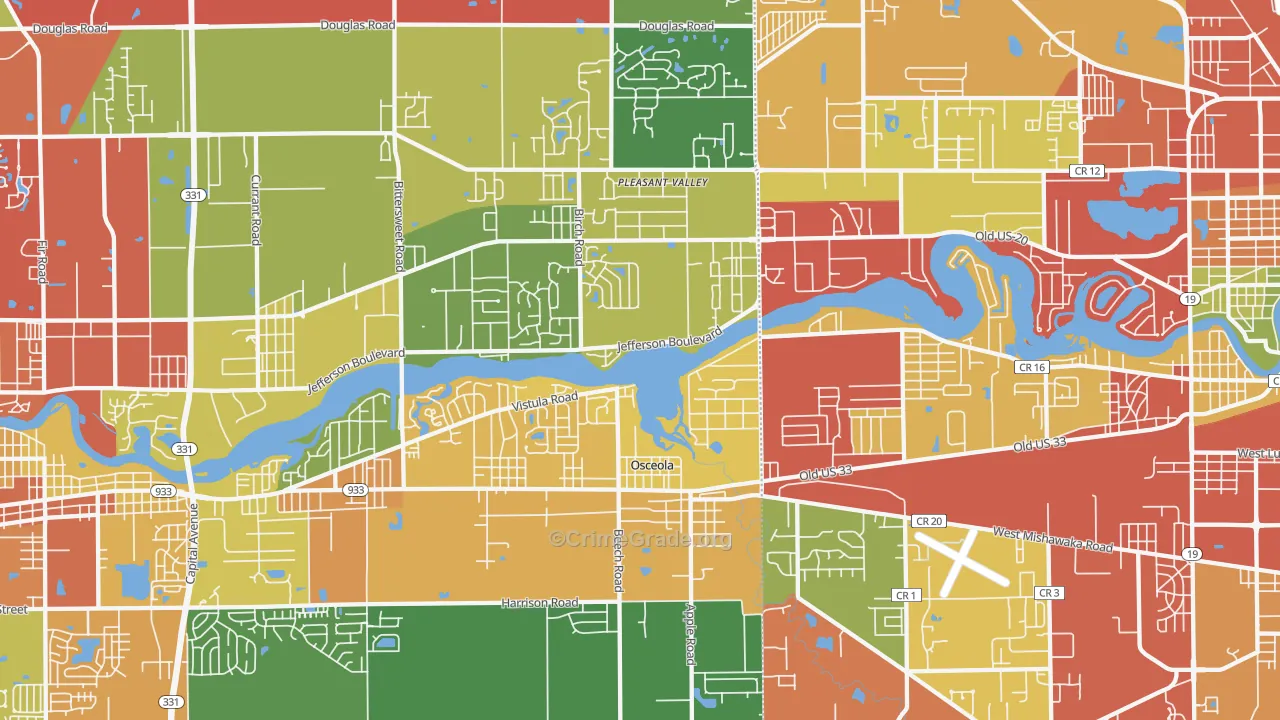 Osceola, IN Map of Theft Rates