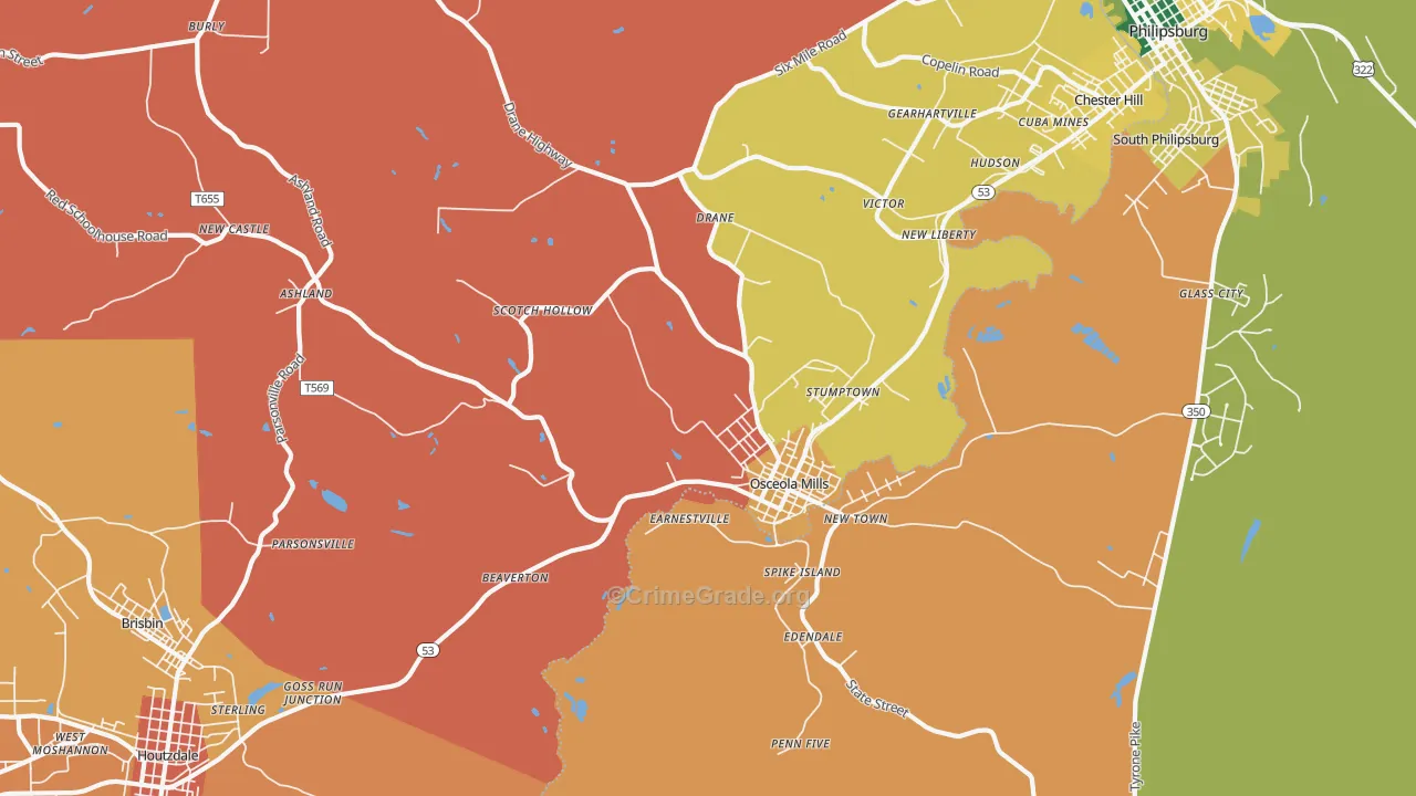 Osceola Mills, PA Map of Theft Rates
