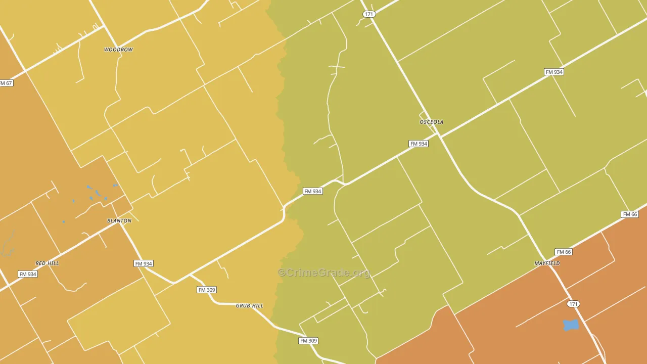 Osceola, TX Map of Theft Rates