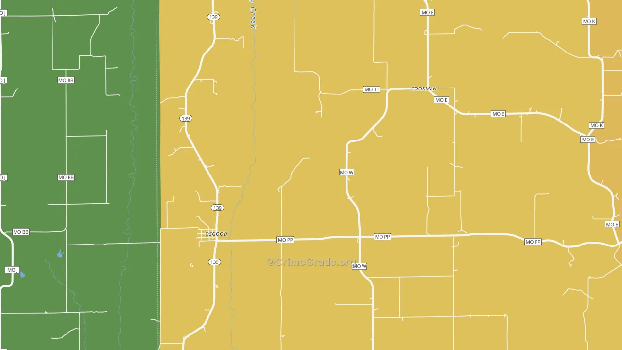 Osgood, MO Map of Theft Rates