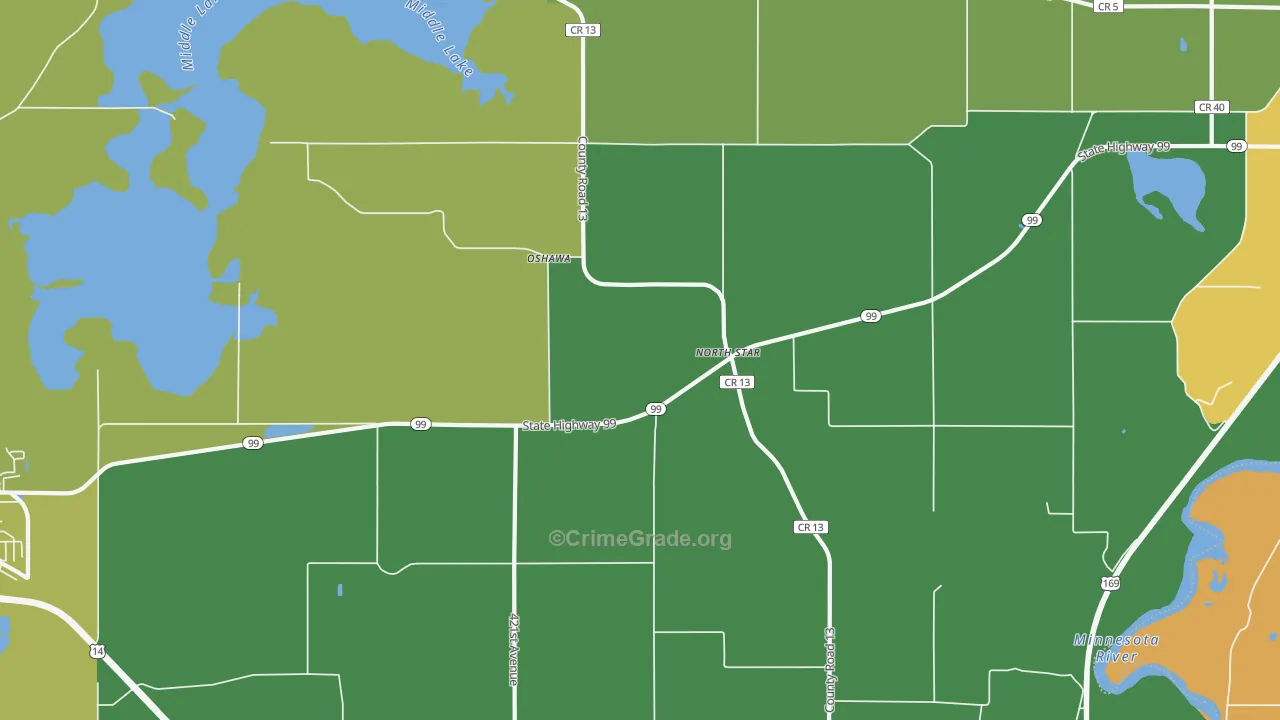 Oshawa, MN Map of Theft Rates